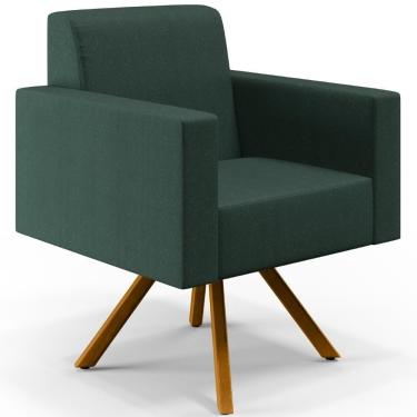 Imagem de Poltrona Base Giratória De Madeira Linho Verde Musgo