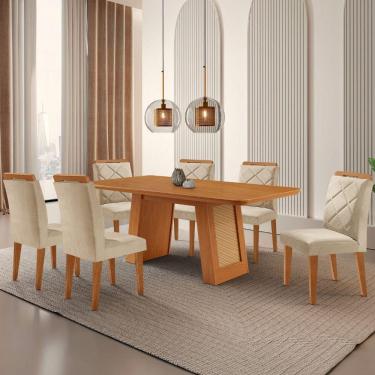 Imagem de Mesa De Jantar Carolina Com 6 Cadeiras Moderna Mobilia Veludo Creme/ Laminado