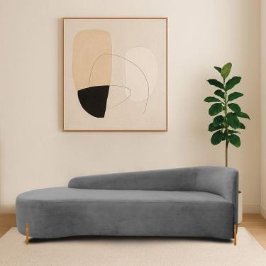 Imagem de Divã Recamier Orgânico França 160cm Lado Esq Pés Metal Preto Bouclé Cinza