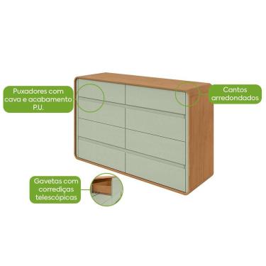 Imagem de Comoda 8 Gavetas Loop - Lopas Amendoa Clean/salvia