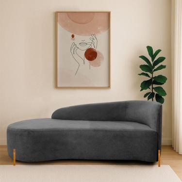 Imagem de Divã Recamier Orgânico França 140cm Lado Esq Pés Madeira Linho Cor Cinza Escuro