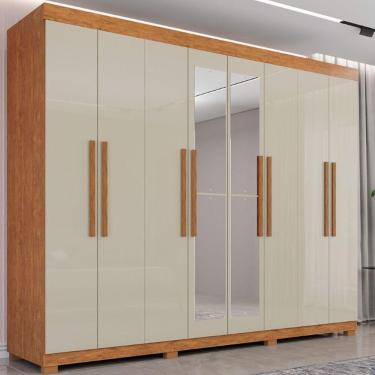 Imagem de Guarda Roupa 8 Portas Com Espelho 4 Gavetas Milano Imop Móve Cinamomo Com Off White