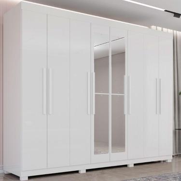 Imagem de Guarda Roupa 8 Portas Com Espelho 4 Gavetas Milano Imop Móve Branco Neve
