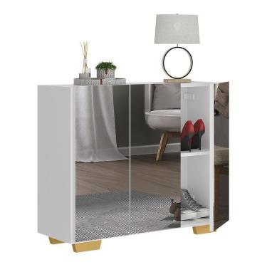 Imagem de Sapateira Com Espelho 3 Portas Nina Multimóveis V6023 Branca/Natural Branco/Natural