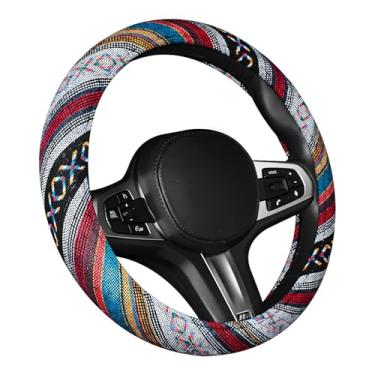Imagem de NYTKL Capa de volante de carro Boho, estilo étnico, antiderrapante, pano de linho grosso, protetor de volante boêmio para a maioria dos caminhões SUVs Vans, acessórios para carro (estilo D)