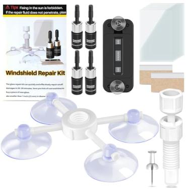 Imagem de Manoai Kit de reparo de para-brisa, kit de reparo de lascas de rocha, para-brisa com ventosa de cura de luz e injetor de pressão, 4 frascos de líquido de reparo de vidro para rachaduras, reparos de