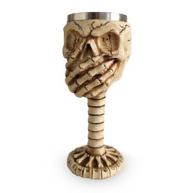 Imagem de Cálice Taça Decorativa Caveira Não Fale Vinho Chopp Cerveja 180ML Metal e Resina Colecionável