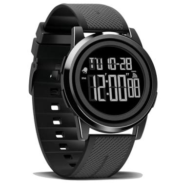 Imagem de ASPYT Relógio digital masculino, fino, esportivo, à prova d'água, tela de LED, mostrador grande, para homens, com luz traseira, alarme, data, cronômetro, Preto