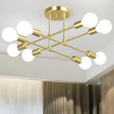 Imagem de Luminária Pendente De 8 Cabeças Dourada, Pendente LumináriaDe Teto Regulável, Luminária Pendente Para Cozinha, Quarto, Sala De Estar