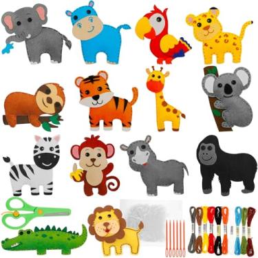 Imagem de Kit de costura de animais, costura de animais da floresta faça você mesmo, 14 animais, artesanato de feltro, brinquedos educativos ajudam as crianças a melhorar as habilidades motoras finas