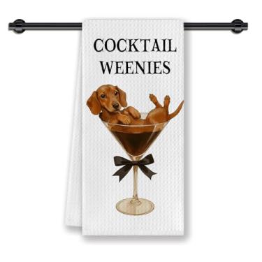 Imagem de CosxHabitat Toalhas de prato de cozinha Dachshund Cocktail Maitini, presentes engraçados Weiner para mulheres amantes de coquetéis, bar de festa, toalhas de chá de mão para decoração de banheiro e