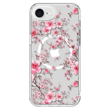 Imagem de ICEDIO Capa para iPhone 16e com protetor de tela - compatível com carregamento sem fio, proteção aprimorada da câmera, capa transparente com design floral moderno para mulheres - Flor de pêssego