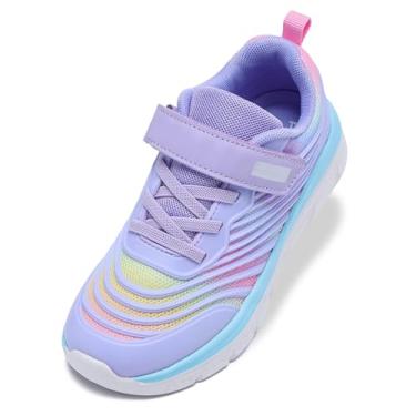 Imagem de PolarPals Tênis infantil para meninos e meninas, tênis de corrida leve com velcro, Roxa, 12 Little Kid