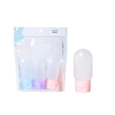 Imagem de Conjunto de garrafas de viagem rosa de 100 ml para artigos de higiene pessoal, 5 peças de garrafas de plástico vazias, recipientes recarregáveis aprovados pela TSA para xampu e loção