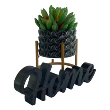 Imagem de Vaso Textura Diamante Palavra Home Decoração Interiores Escritório Cozinha Suculentas e Cactus(Preto)