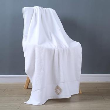 Imagem de Toalha de banho, toalhas de praia hotel spa toalha de banho 100% algodão turco toalhas de banho naturais ultra absorventes conjuntos de banheiro ecológicos 70 x 140 cm toalhas azuis (cor: branco