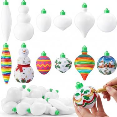 Imagem de Soulchen 24 bolas brancas de refil de enfeite de Natal em 6 estilos, bolas de plástico em branco para pendurar para artesanato, decoração de árvore de Natal, decoração de caixa de presente