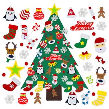 Imagem de Zankubom Árvore de Natal de feltro de 9 metros com 38 ornamentos, conjunto de árvore de Natal de feltro DIY para crianças pequenas Montessori, enfeites para pendurar, conjunto de árvore faça você