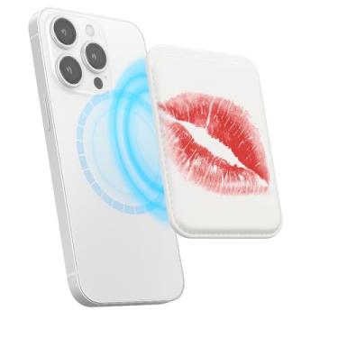 Imagem de Suporte magnético para iPhone, carteira fina de couro PU, capa para cartão, capa traseira para cartão, acessório de telefone fofo