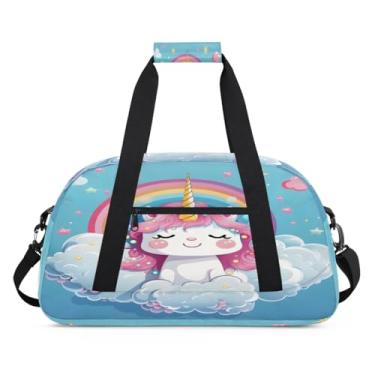 Imagem de Bolsa esportiva de unicórnio, arco-íris, fofo, grande, impermeável, durável, dobrável, bolsa de festa do pijama, bolsa de treino para dança, balé, academia, ginástica, bolsa de viagem, presente
