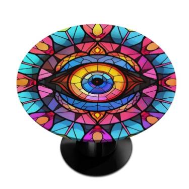 Imagem de hongjinglin Toalha de mesa redonda com borda elástica flor borboleta de vidro pequena toalha de mesa redonda limpa para decoração de cozinha para mesas de 91 a 106 cm