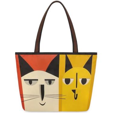 Imagem de Sacola grande para mulheres, gatos, engraçada, amarela, vermelha, bolsa de tecido de trabalho com zíper, reutilizável, bolsas de mão, casual, viagem, pernoite, viagens, trabalho, férias, praia