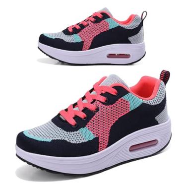 Imagem de RUIDENG Tênis de plataforma feminino com almofada de ar | Sapatos de caminhada femininos confortáveis o dia todo | Parte inferior grossa, Cinza e rosa 8912, 35