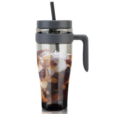 Imagem de Hydraful Copo de plástico Tritan de 1,5 l com tampa, canudo e alça - 100% à prova de vazamento - perfeito para café gelado, vitaminas, boba e suco - Garrafa de água reutilizável de boca larga com