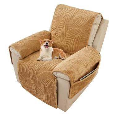 Imagem de AMZTOP Capa de cadeira reclinável dourada, 1 peça de capa reclinável de veludo de microfibra de jacquard super macia para cães, gatos, crianças, que ficam no lugar, antiderrapante, impermeável