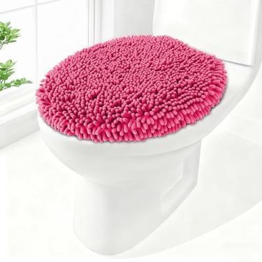 Imagem de Baahrnom Tampa de vaso sanitário de chenille macia, capa sólida para assento de vaso sanitário, 49,5 cm x 47 cm, macia e absorvente, lavável na máquina, cabe na maioria das tampas redondas, alongadas