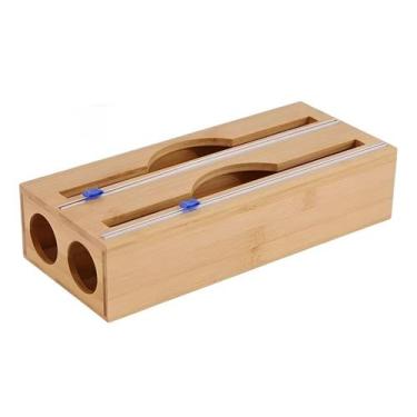 Imagem de Dispenser Papel Toalha E Filme Pvc C/ Cortador Duplo Bambu - Kadê