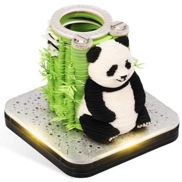 Imagem de Calendário Time Piece, bloco de notas 3D 2025 com luzes de LED, calendário de mesa 3D criativo, notas de postagem de calendário de arte 3D, decoração de mesa de arte faça você mesmo (Panda B)