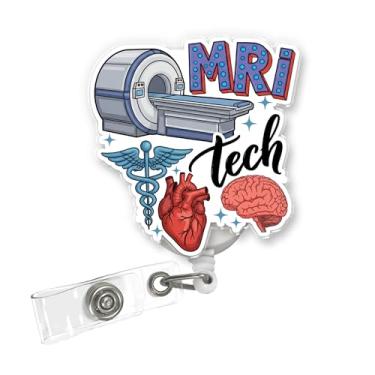 Imagem de ULTRAVUTT Carretel de crachá MRI Tech, porta-identidade retrátil de radiologia engraçado com clipe jacaré para funcionários de imagem, profissionais médicos, estudantes e uso no escritório
