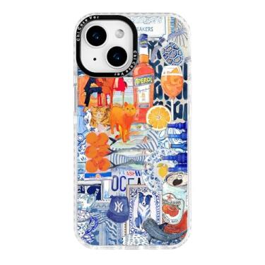 Imagem de ChiCaseVer Capa para iPhone 15, padrão mediterrâneo de colagem Aperol, proteção contra quedas de nível militar, capa protetora de TPU macio e fino costeiro com proteção de câmera para mulheres e