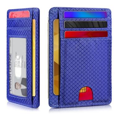 Imagem de Carteira minimalista para homens e mulheres, bolso frontal fino para viagem, bloqueio RFID, carteira de nylon resistente à água para identidade e dinheiro, Azul cobalto, Minimalista