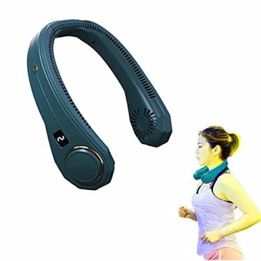 Imagem de Ventilador de pescoço portátil 360 sem lâminas, ventiladores de pescoço recarregáveis portáteis, ventiladores pessoais para o seu pescoço alimentado por bateria, colar de ventilador pessoal sem mãos silenciosas verde