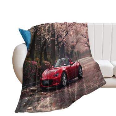 Imagem de HouLaiZhe Cobertor super macio de flanela JDM carro Mx5 flores de cerejeira cobertores refrescantes leves para sofá-cama cadeira sofá carro viagem ao ar livre leve quente 127 x 152 cm