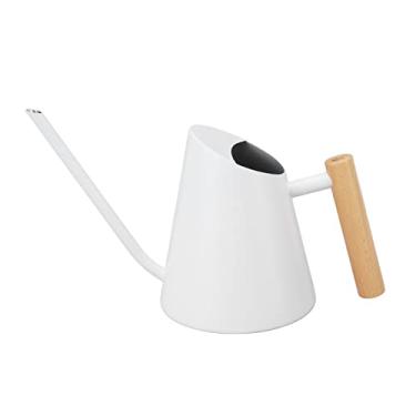 Imagem de QANYEGN Regador, pote de rega de plantas internas de aço inoxidável, lata de água de bico longo com alça de madeira para jardim bonsai interno e externo (Branca)