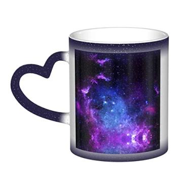 Imagem de Caneca de café divertida Blue Galaxy, copo de cerâmica com mudança de cor sensível ao calor 12 Oz, para café/chá/leite/cacau, para adolescente/aniversário/festival/presentes