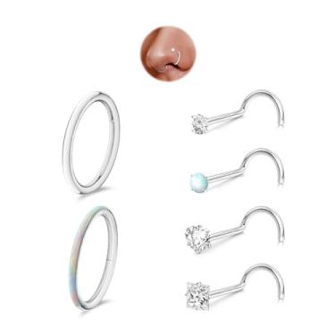 Imagem de davka 6 peças de argolas de nariz de 18 g e 20 g para mulheres e homens, conjunto hipoalergênico de aço 316L articulado/saca-rolhas narina/hélice de septo/piercing de cartilagem, 1.0*8, Aço inoxidável