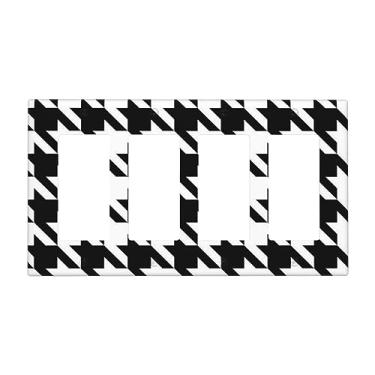 Imagem de Houndstooth Placa de parede com estampa preta, capa decorativa para interruptores de luz, tamanho padrão, painel quádruplo para placas de luz, capas de interruptores para decoração de quarto e casa