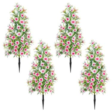 Imagem de Pacote com 4 árvores de topiaria artificial com ponta de solo para ambientes externos, 48 cm, arbustos artificiais com flores, arbustos artificiais realistas, plantas para decoração de jardim, varanda