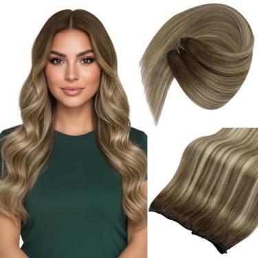 Imagem de Sunny Hair Extensões De Cabelo Humano Com Trama Contas, Balayage, Castanho Loiro, Microfibra Lisa, Contas Remy, Raízes Escuras A Claras, 24" 50G