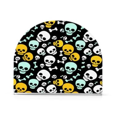 Imagem de Wassud Porta-guardanapos acrílico engraçado caveiras e ossos, dispensador de guardanapos de papel moderno em forma de U para mesa, cozinha, sala de jantar, bancada 1 peça (comporta 50-60 guardanapos)