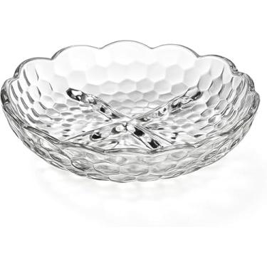 Imagem de Petisqueira de Vidro com 4 Divisórias 18,3 cm Design Texturizado Elegante e Resistente para Petiscos Frios Snacks e Molhos Serve com Organização e Sofisticação (VIENA)