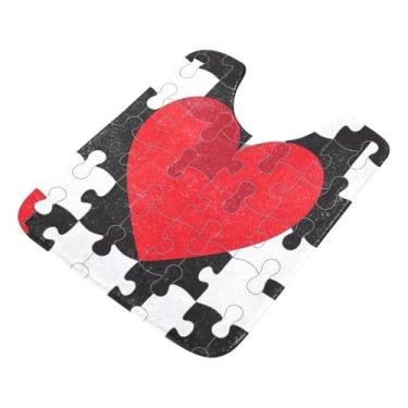 Imagem de Burbuja Tapete de banheiro com quebra-cabeça de coração, tapete de banho absorvente de pelúcia macio, base antiderrapante para piso de banheiro, oval em forma de U