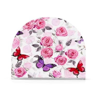 Imagem de Qilmy Porta-guardanapos, lindas borboletas e flores, porta-guardanapos para mesas, cozinha, restaurante, decoração de casa, suporte decorativo moderno para guardanapos de coquetel de papel de jantar