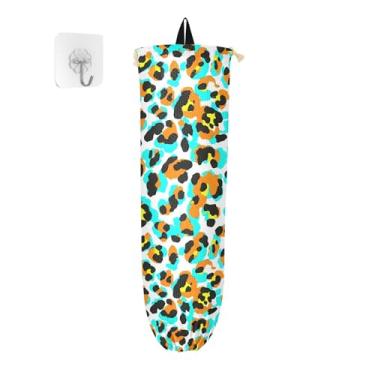 Imagem de xigua Suporte de parede para saco de plástico com estampa de leopardo com cordão, pacote com 2, organizador de sacolas de compras reutilizáveis, decoração para bolsas, meias, roupas íntimas e gravatas