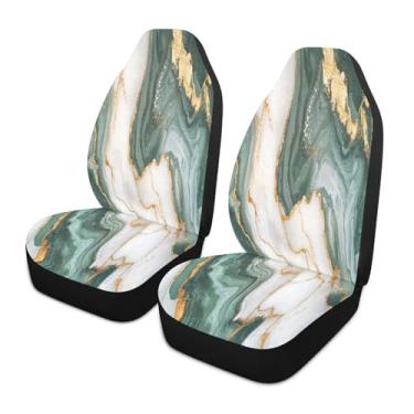 Imagem de CEBUGI Capas de assento de carro 1 peça capa de assento frontal respirável antiderrapante protetor de assento automotivo padrão mármore branco e verde capas de assento para a maioria dos caminhões SUV