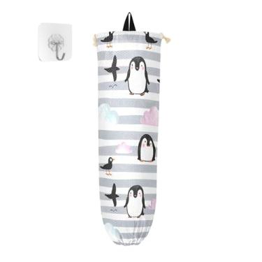 Imagem de xigua Adorável suporte de saco plástico pinguins suporte de parede com cordão, pacote com 2, organizador de sacolas de compras reutilizável para bolsas, meias, roupas íntimas e gravatas